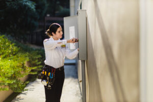 Mr. Sparky electrician performing electrical panel replacement in Niceville, FL.